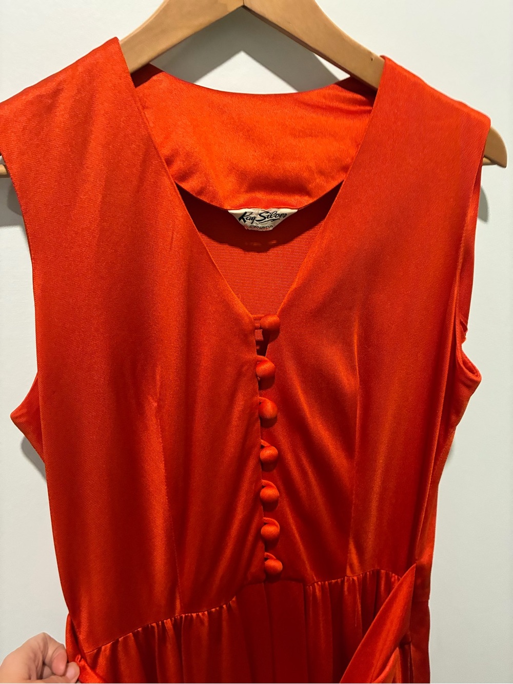 1970s Vintage Retro Orange Palazzo Pants Jumpsuit Small Covered Buttons Pockets